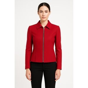 Les Copains Womens Red Long Sleeve Collared Full Zip Italian Jacket Size 40 IT